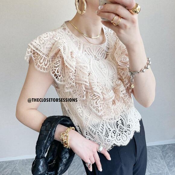 ZARA Ruffled Lace Top NWT Cream Size M - Picture 9 of 16